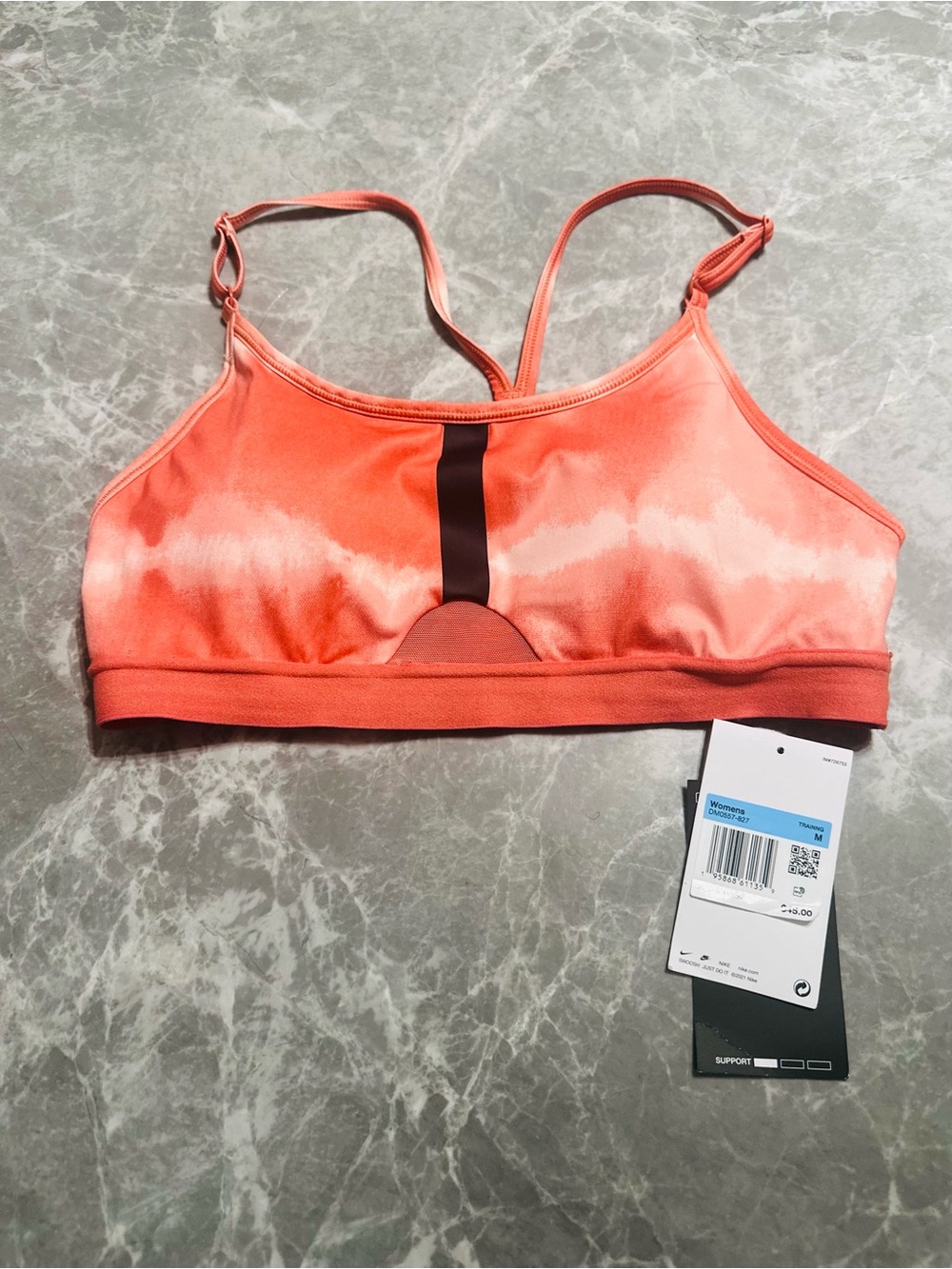Nike Coral Tie-Dye Light Support Sports Bra with Contrast Stripe